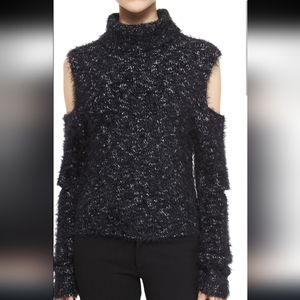 Jonathan Simkhai Black Lambs Wool Blend Cold Shoulder Cut Out Sweater Si…